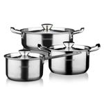 Coobinox® Baron Full Stainless Steel 3-Piece Cookware Set(CO-12-10) 18cm Saucepan 20cm Stockpot 22cm Shallow Pot Induction Compatible